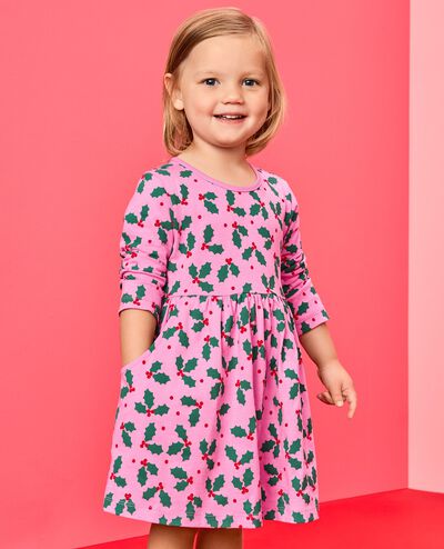 Long Sleeve Everywhere Dress with Pockets in Holly Jolly on Fuchsia Pink - main