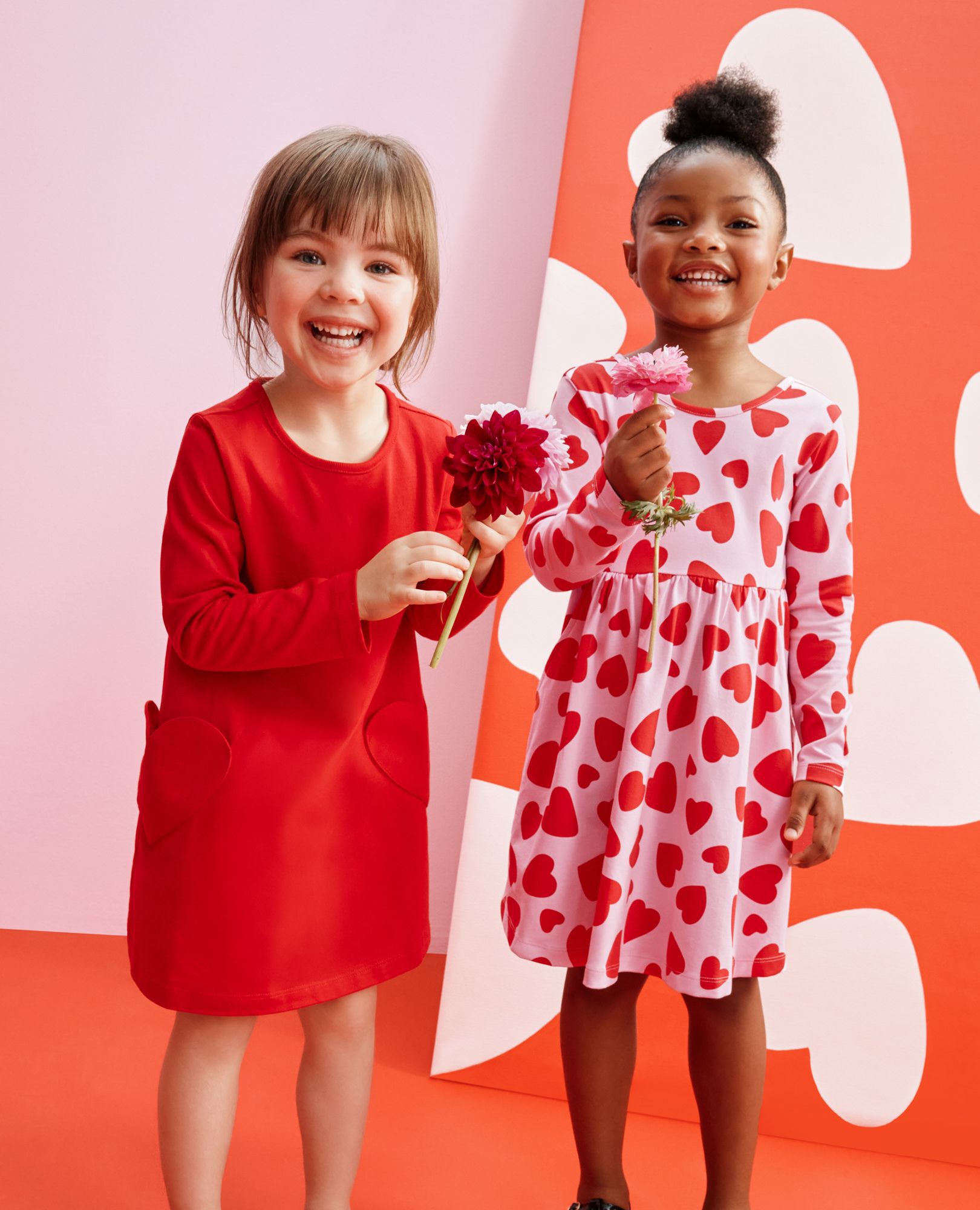 Long Sleeve Skater Dress with Pockets in Artful Hearts on Pink - main