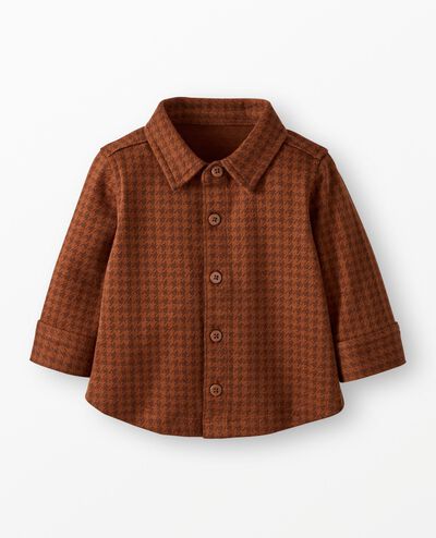 Baby Jacquard Button Up Shirt in Brown Tonal Houndstooth - main