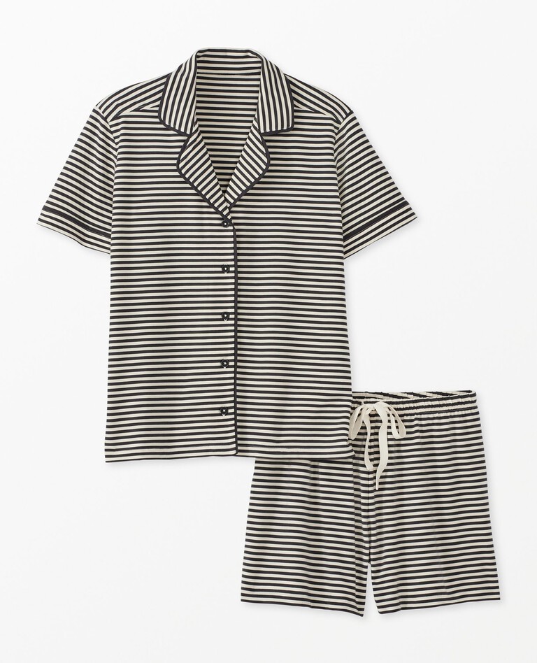 Women's Striped Short Sleeve Pajama Set in HannaSoft™ in Soft Black/Ecru - main