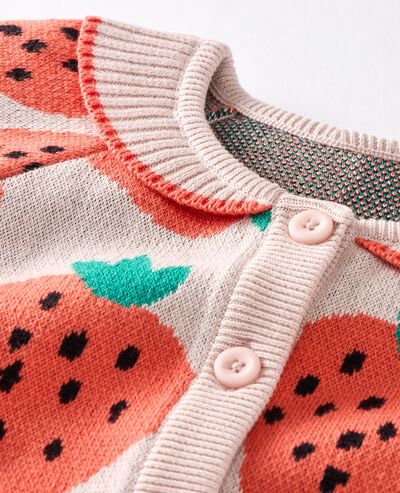 Jacquard Cardigan Sweater in Strawberry Sweetness on Light Pink - main