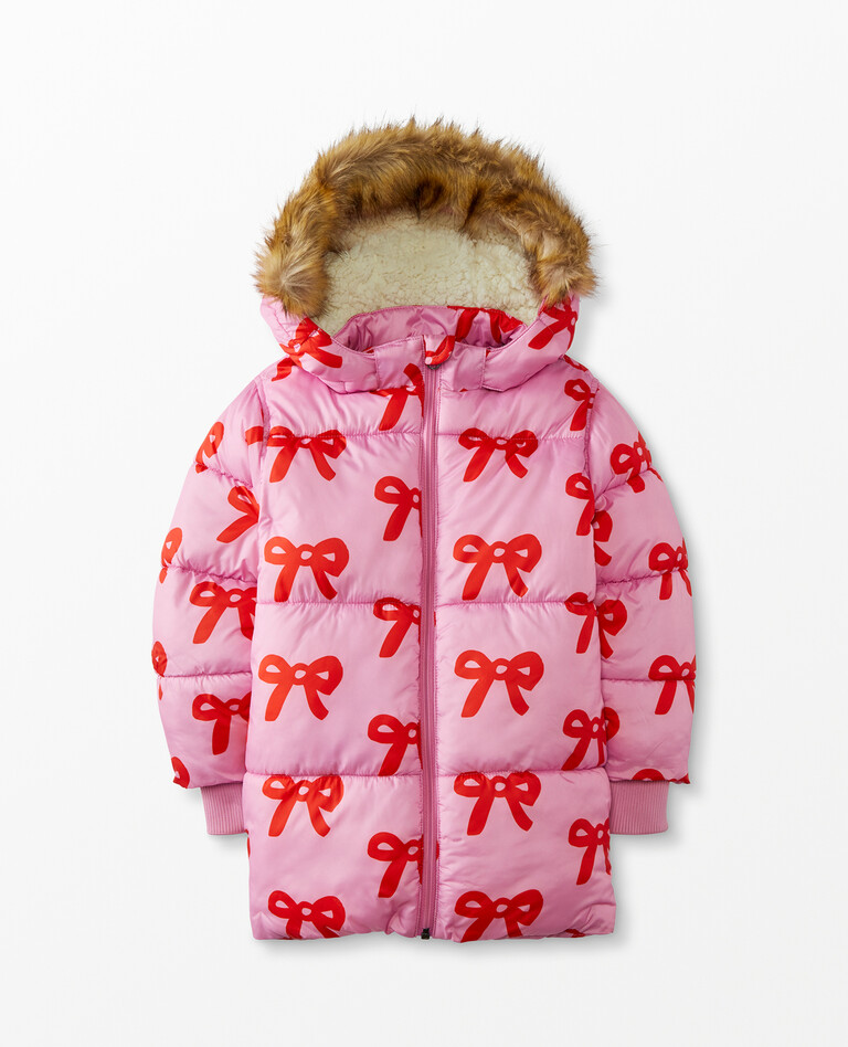 Print Recycled Fur Trim Parka in Bubble Gum Pink - main