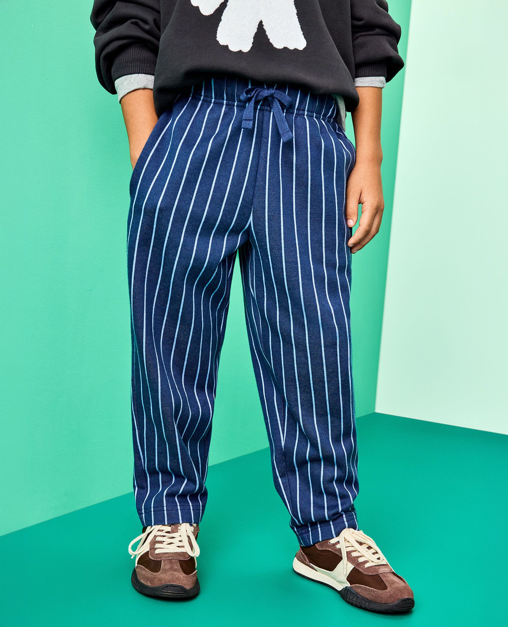 Jacquard Pull-On Tapered Pants in Blue Pinstripe - main