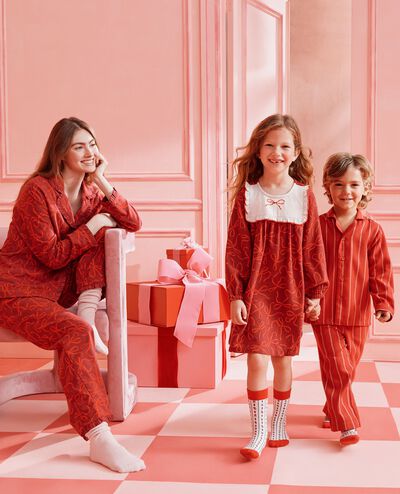 Holiday Flannel Pajama Set in Holiday Red Stripes - main