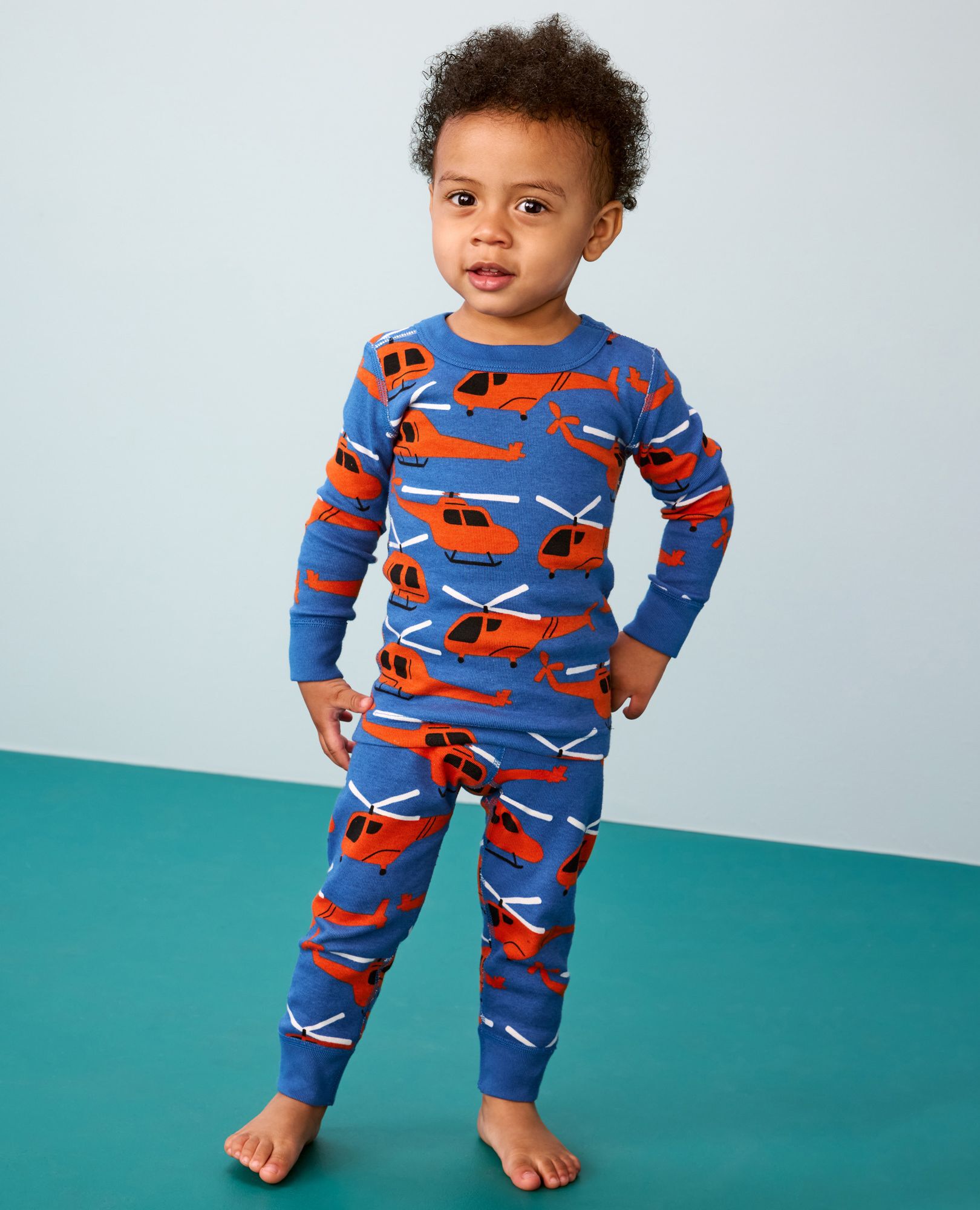 HannaJams™ Pajama Set in Helicopters on Shadow Blue - main