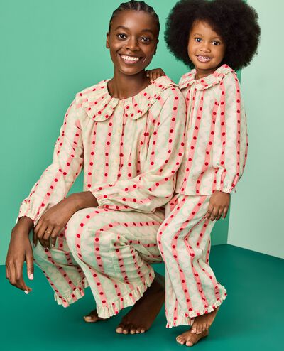 Holiday Flannel Ruffle Pajama Set in Candy Stripes - main