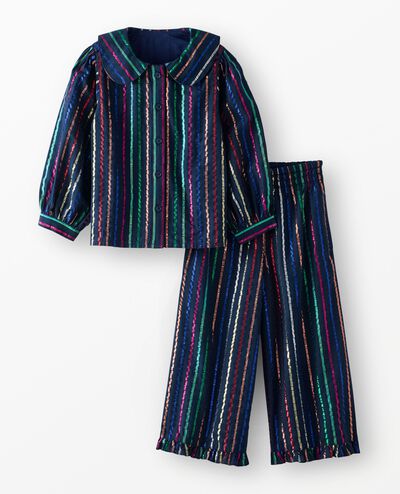 Long Sleeve Rainbow Stripe Top & Wide Leg Pants Set in Sparkle Stripe on Navy - main