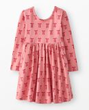 Holiday Long Sleeve Skater Dress with Pockets in Mini Bows on Macaron - main