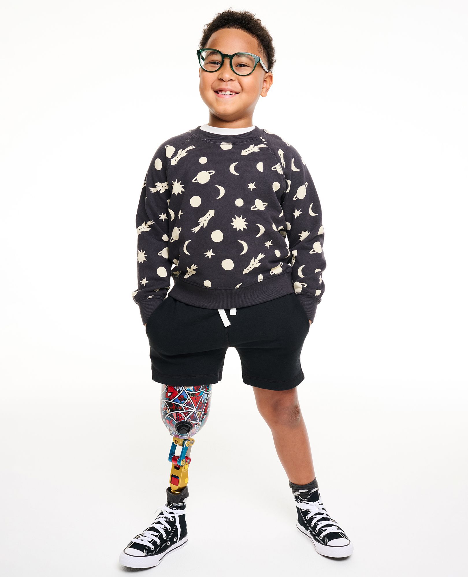 French Terry Midi Shorts in Black - main