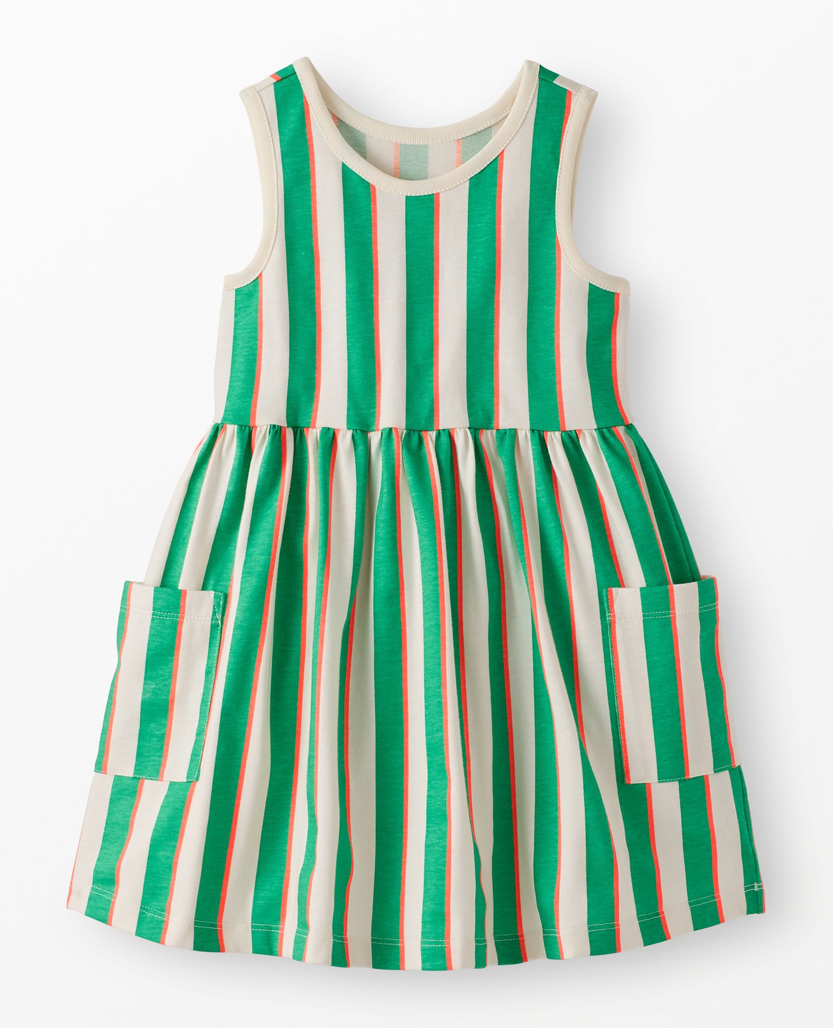 Sleeveless Playground Dress with Pockets in Go Green Multi Stripe - main