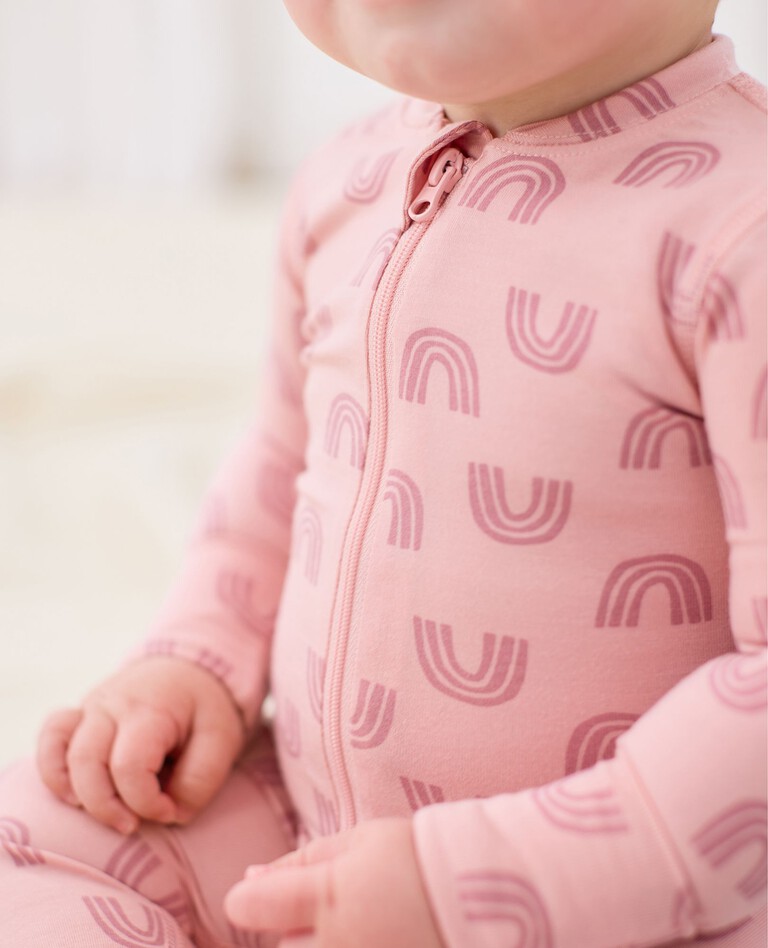 Baby 2-Way Zip Sleeper in HannaSoft™ in Blush Pink Rainbow - main