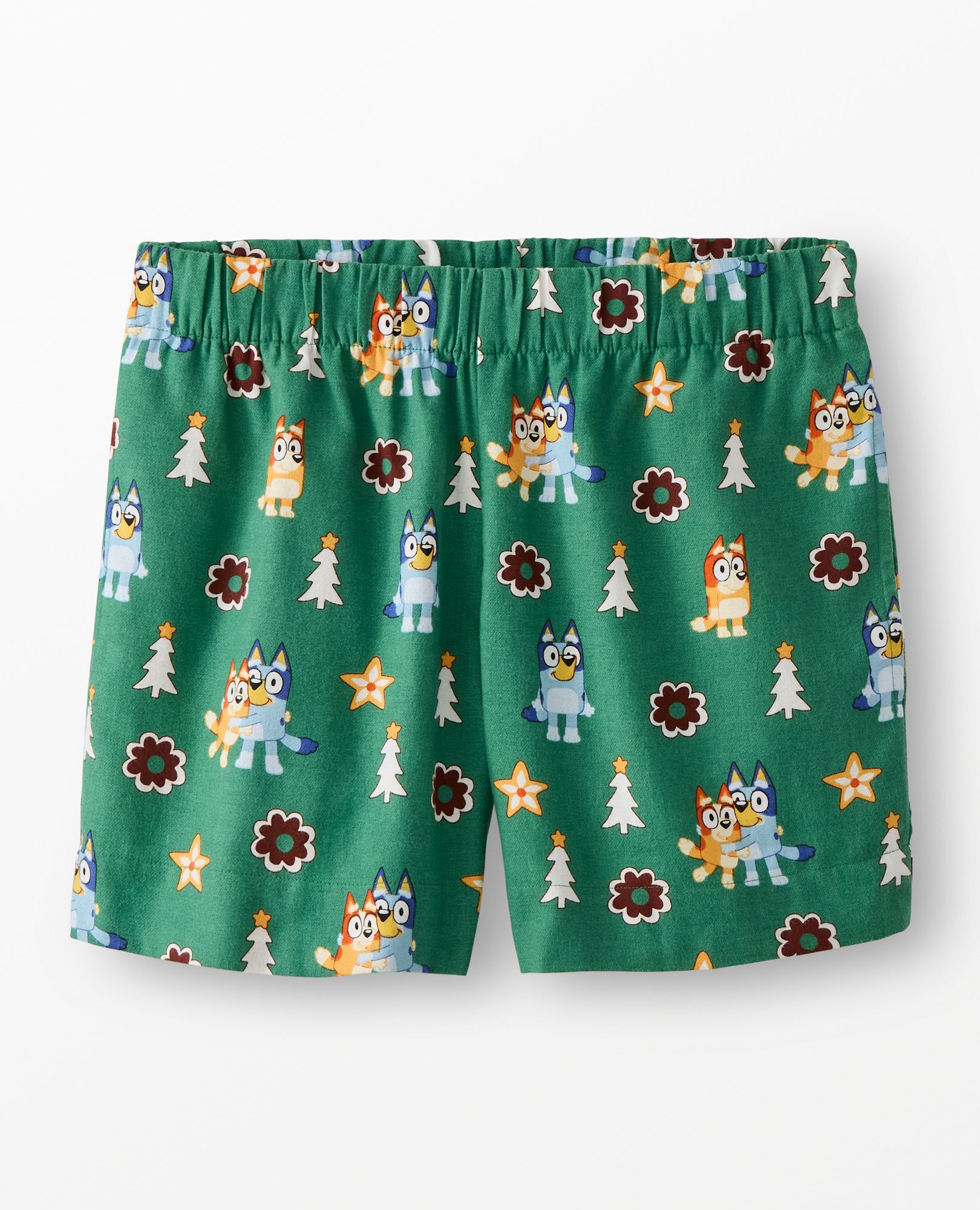 Women's Bluey Holiday Flannel Pajama Shorts in Bluey Hugs and Cookies on Green - main