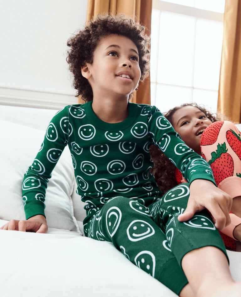 Kids BAGGU Long John Pajama Set in Forest Happy - main