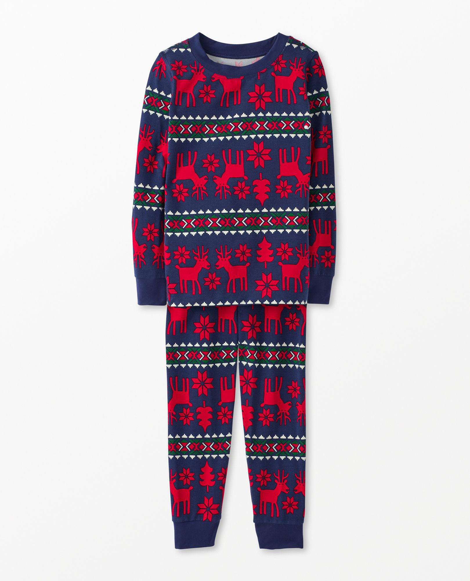 Dear Deer On Navy Kids Holiday Long John Pajama Set Toddler Size 2 by Hanna Andersson