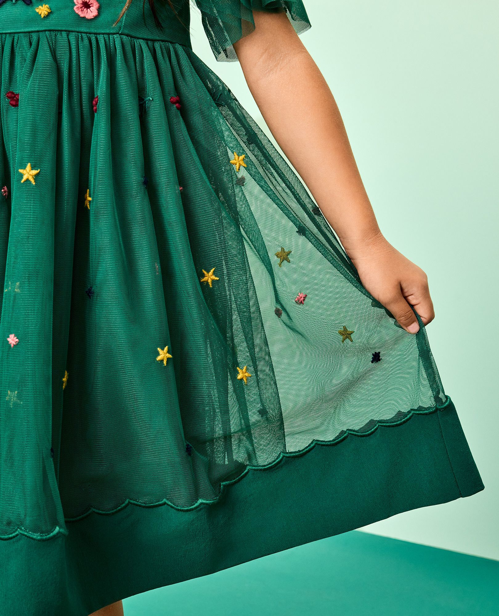 Holiday Tulle Embroidered Dress in Holiday Floral Embroidery - main