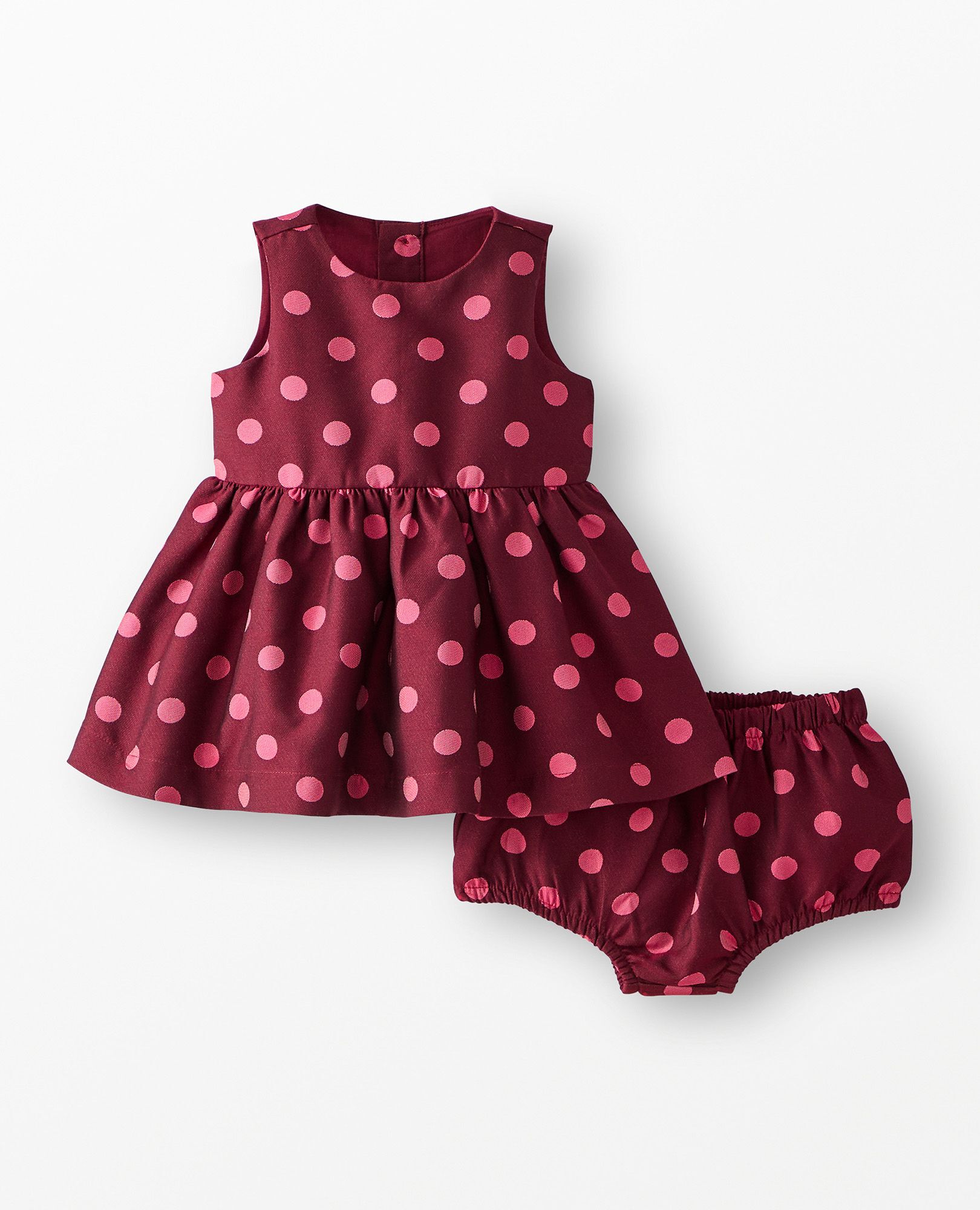Baby Sleeveless Polka Dot Dress & Bloomers Set in Pink Polka Dot on Cherry Lacquer - main