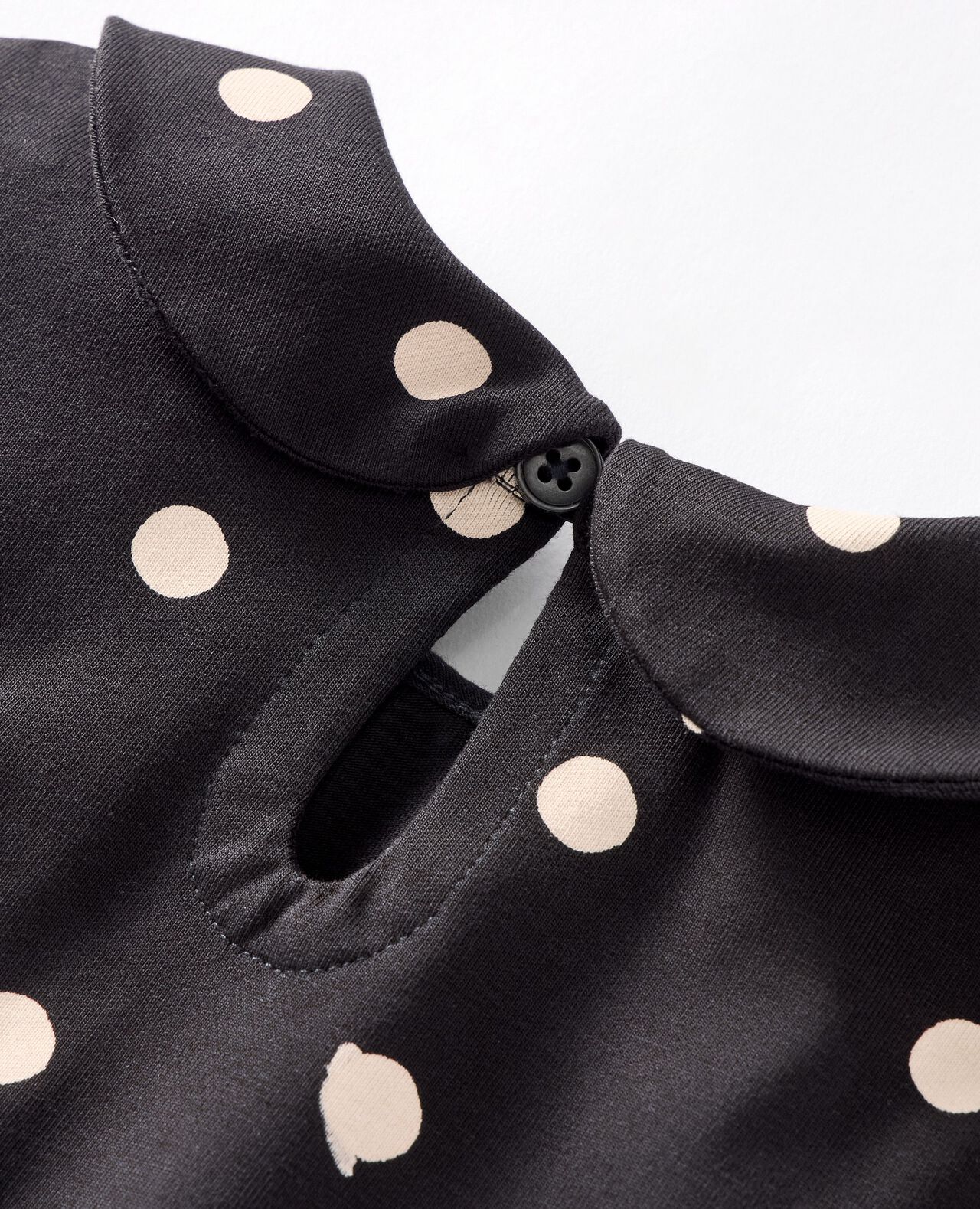 Elbow-Sleeve Collared T-Shirt in Dots on Black - main
