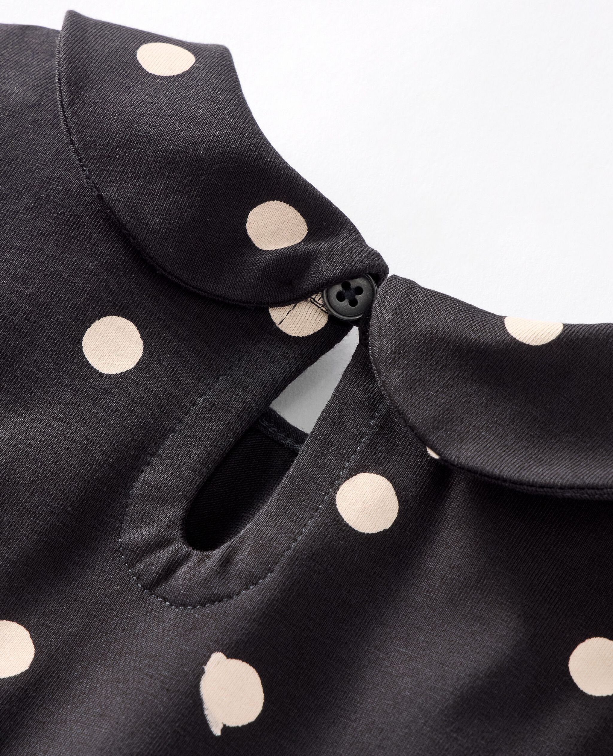 Elbow-Sleeve Collared T-Shirt in Dots on Black - main