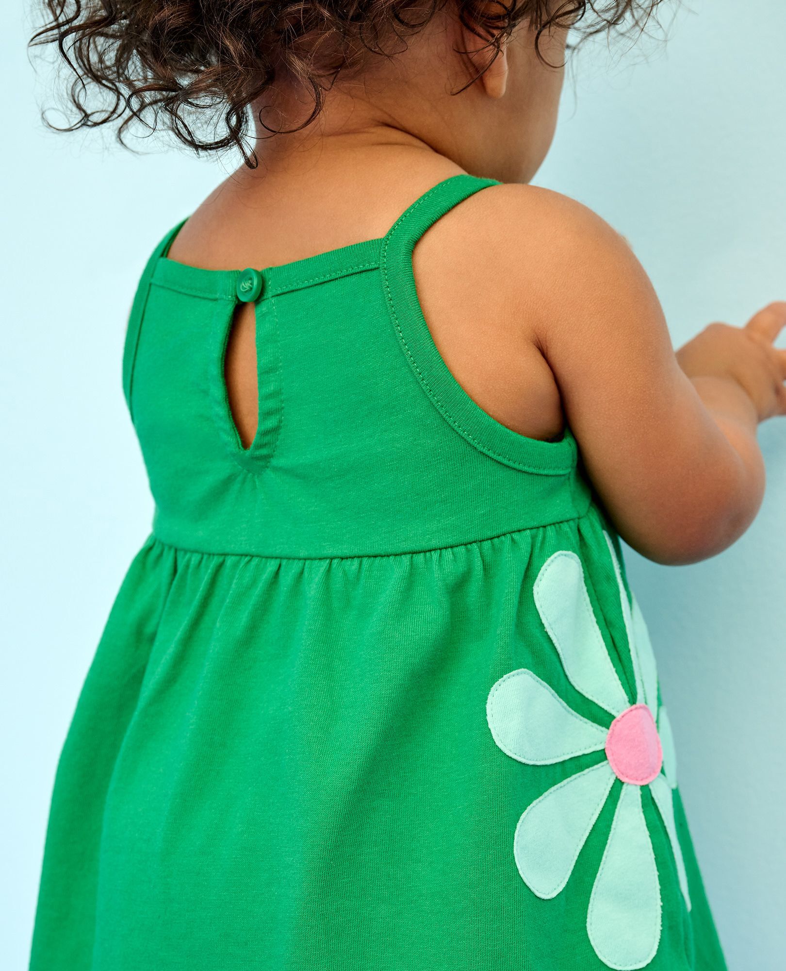 Baby Sleeveless Flower Dress & Bloomers Set in Island Green - main