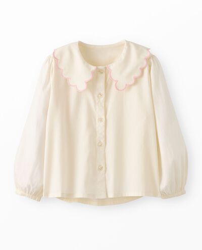 Long-Sleeve Collared Twill Top in Ecru - main