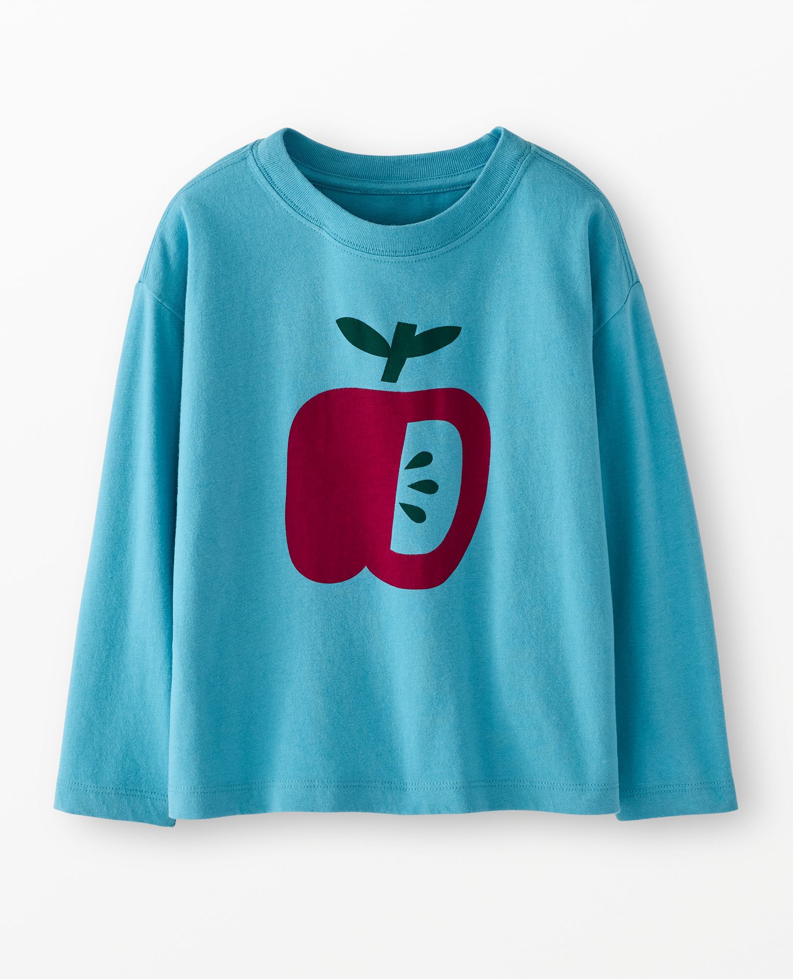 Long Sleeve Relaxed Fit Graphic T-Shirt in Apples on Chalk Blue - main