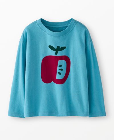 Long Sleeve Relaxed Fit Graphic T-Shirt in Apples on Chalk Blue - main
