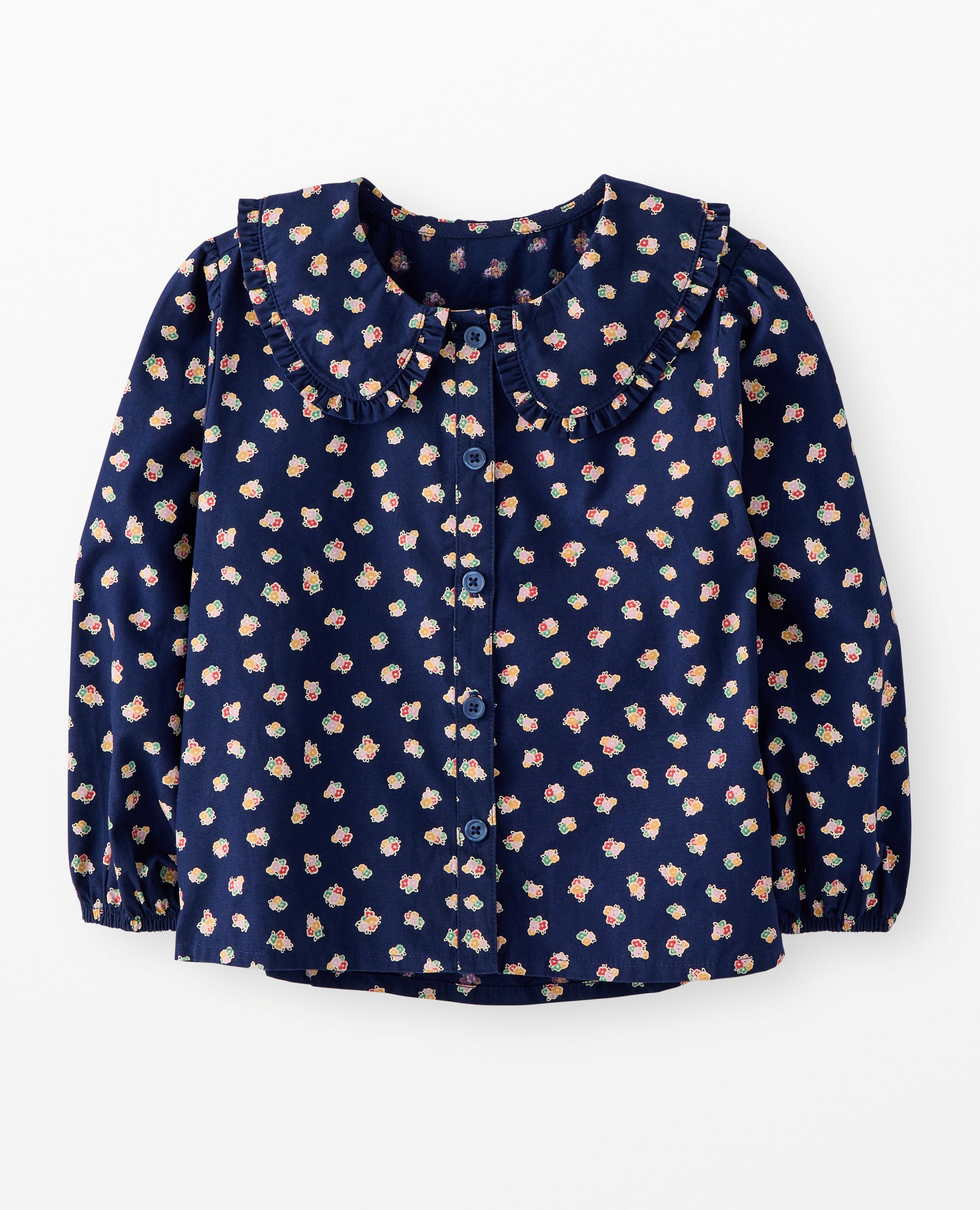 Poplin Collared Button Up Shirt in Flower Bunch on Navy - main