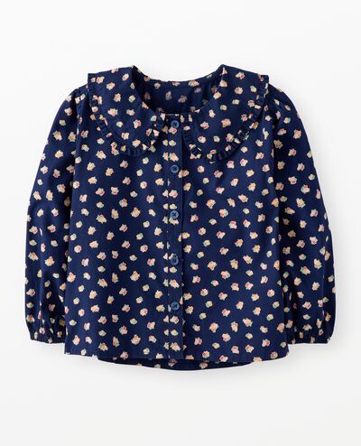 Poplin Collared Button Up Shirt in Flower Bunch on Navy - main