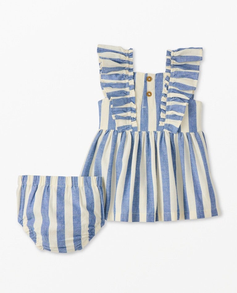 Baby Flutter Sleeve Linen Dress & Bloomers Set in Dutch Blue/Ecru - main