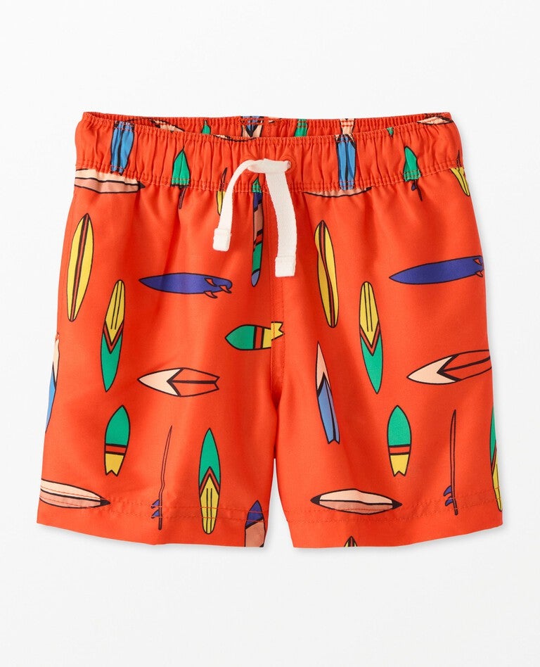 Swim Trunks in Graphic Surfboards on Orange - main
