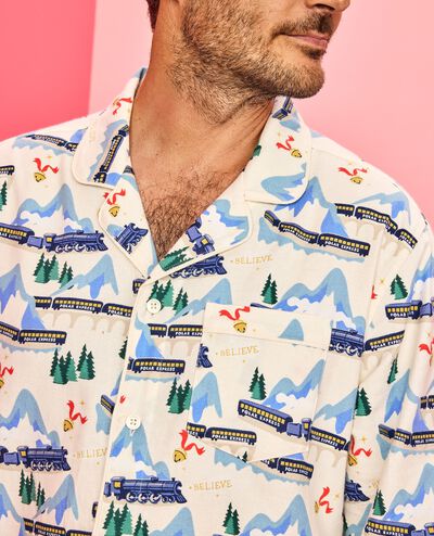 Adult The Polar Express Flannel Pajama Top in Polar Express on Ecru - main