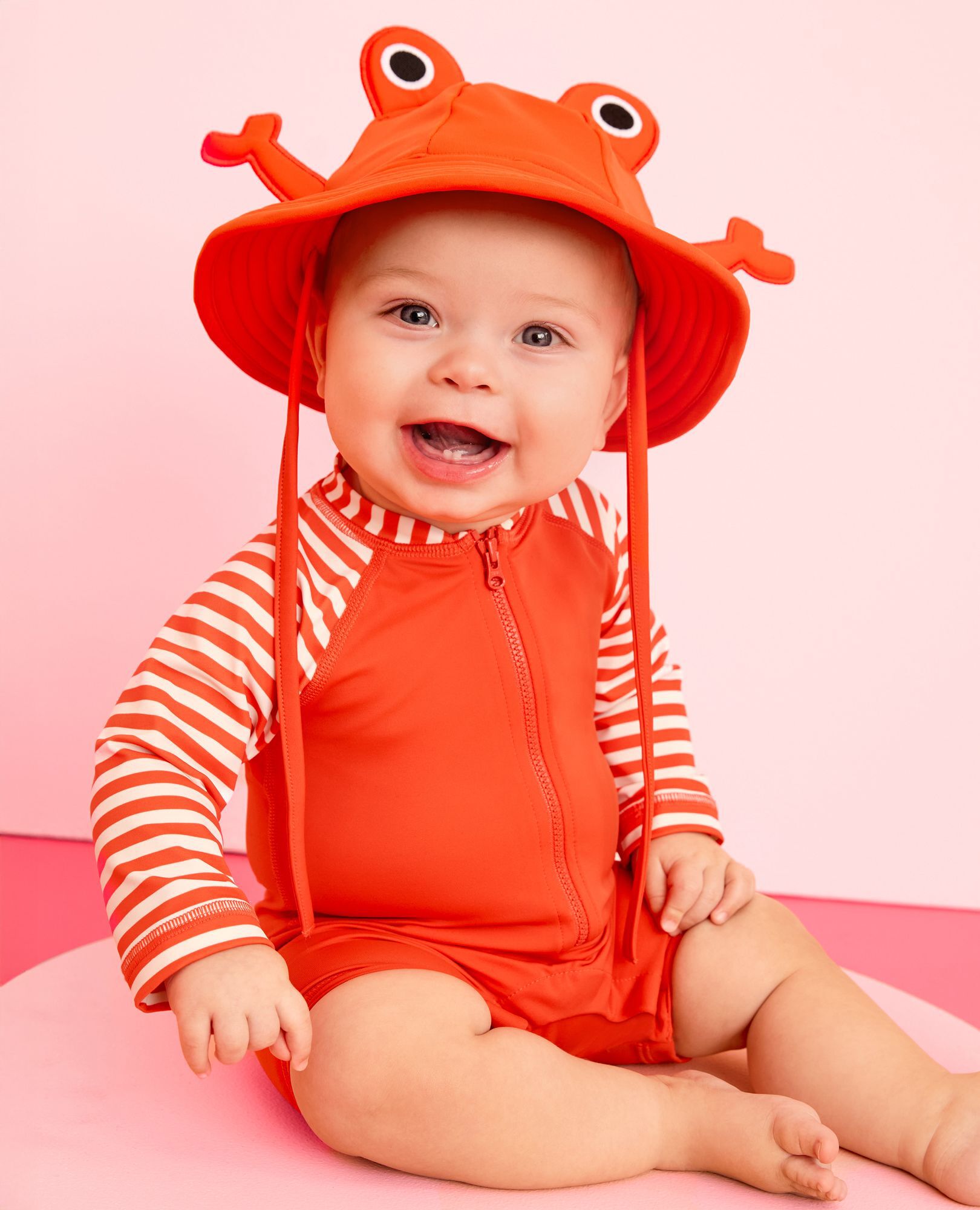 Baby Rashguard & Novelty Swim Hat Set in Crabby Stripe - main
