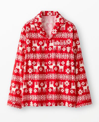 Adult Holiday Flannel Pajama Top in Dear Deer on Ribbon Red - main