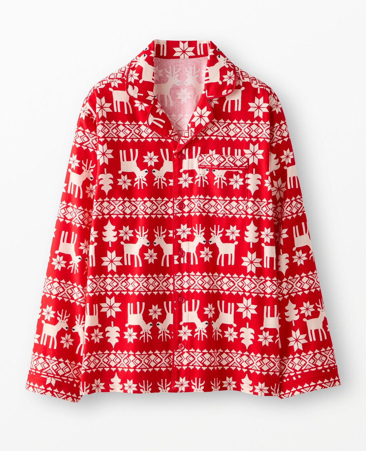 Adult Holiday Flannel Pajama Top in Dear Deer on Ribbon Red - main