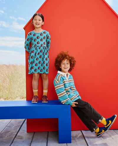 Long Sleeve Oversized Polo Shirt in Chalk Blue Stripe - main