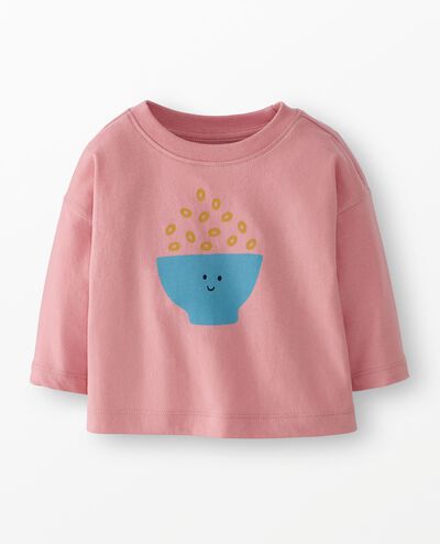 Baby Long Sleeve Oversized Graphic T-Shirt in Cereal on Powdered Rose - main