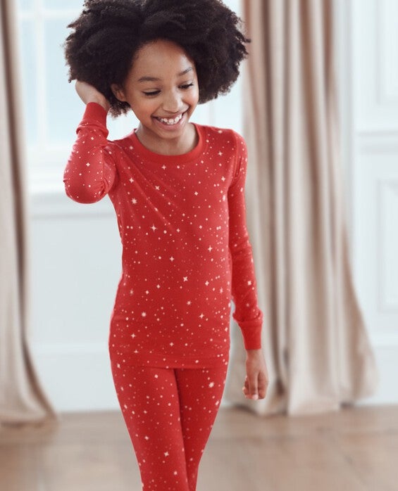 Girls' & Boys' Shine Bright On Ribbon Red Kids Holiday Long John Pajama Set - Size Little Kids 6-7 by Hanna Andersson