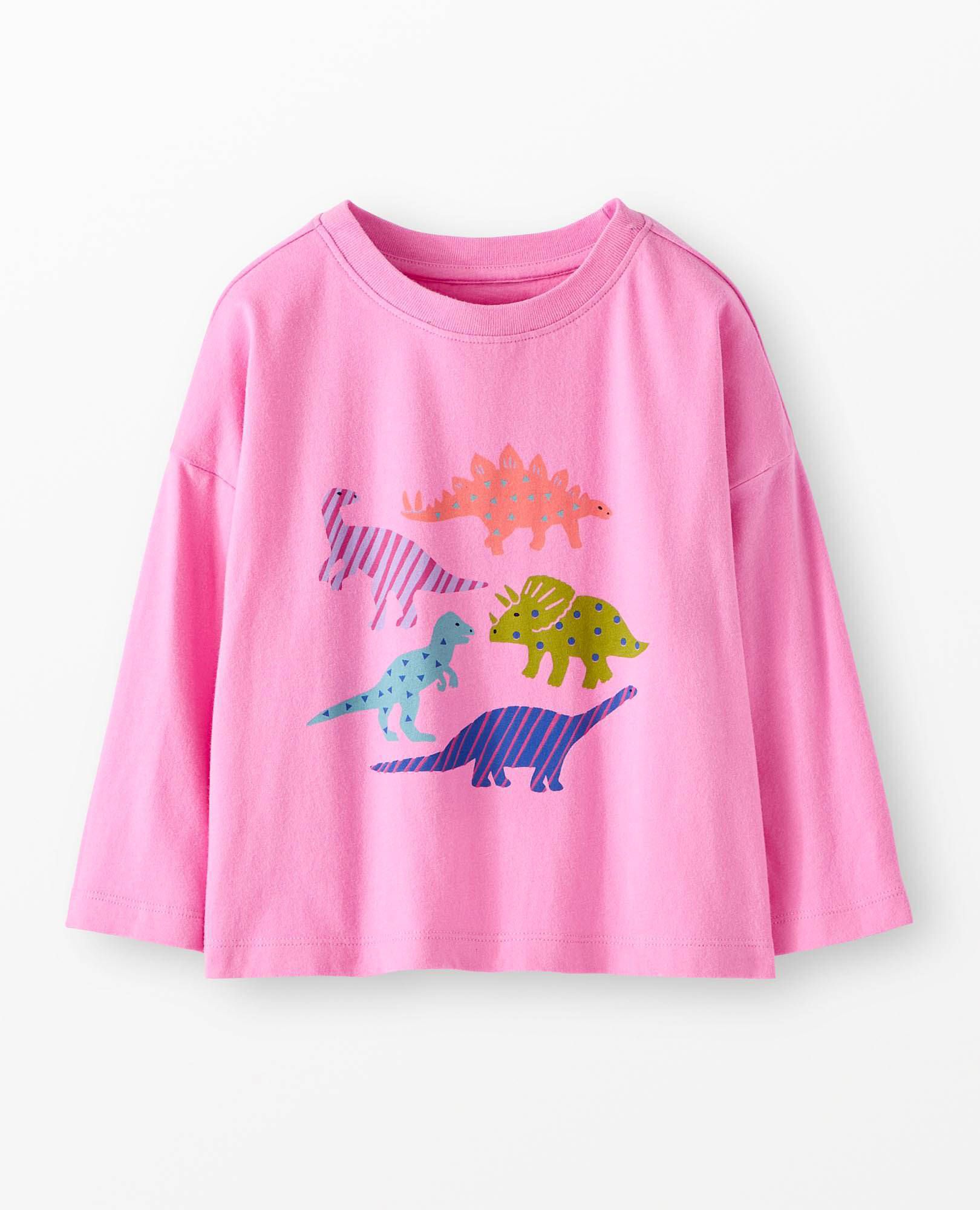 Relaxed Fit Graphic T-Shirt in Dinosaurs on Fuchsia Pink - main