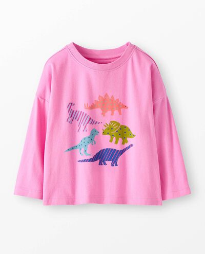 Relaxed Fit Graphic T-Shirt in Dinosaurs on Fuchsia Pink - main