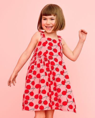 Sleeveless Muslin Dress with Pockets in Summer Cherries - main