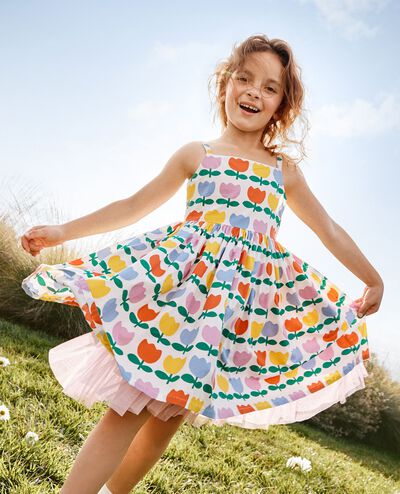 Sleeveless Poplin Dress in Rainbow Tulips - main
