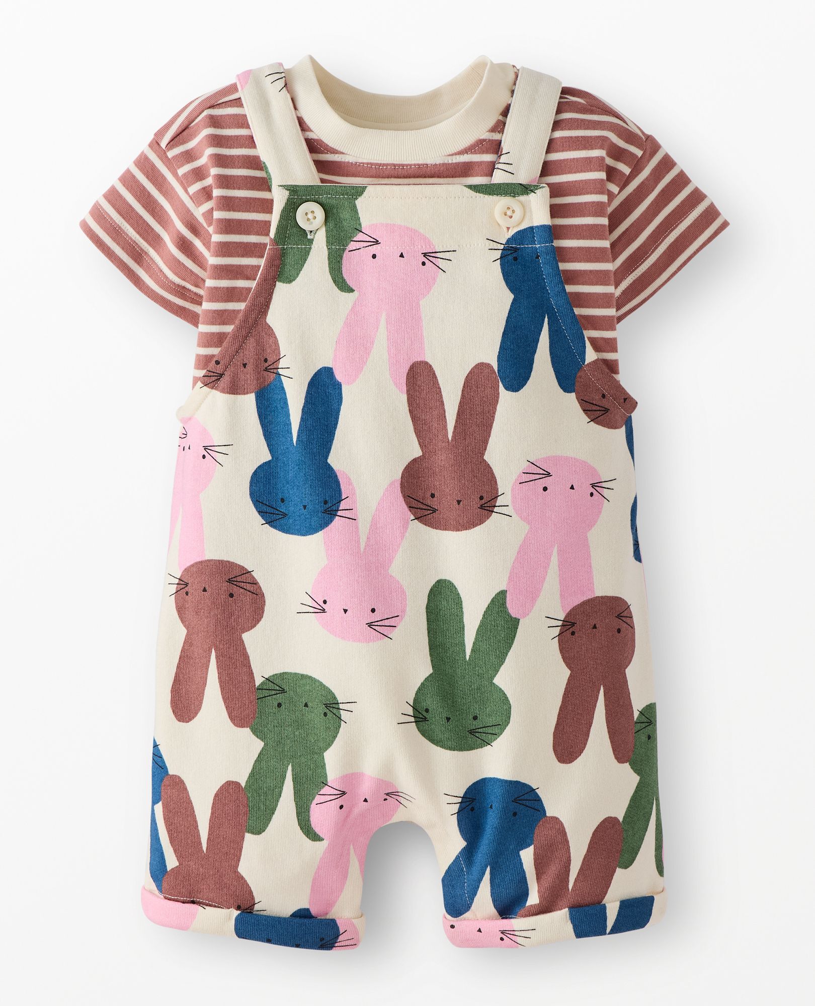 Baby Easter T-Shirt & French Terry Shortalls Set in Multi Bunnies - main