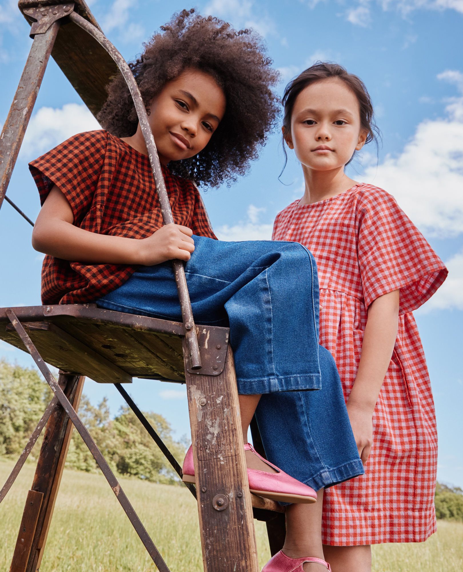 Dolman Sleeve Linen Swing Dress with Pockets in Red Ember gingham - main