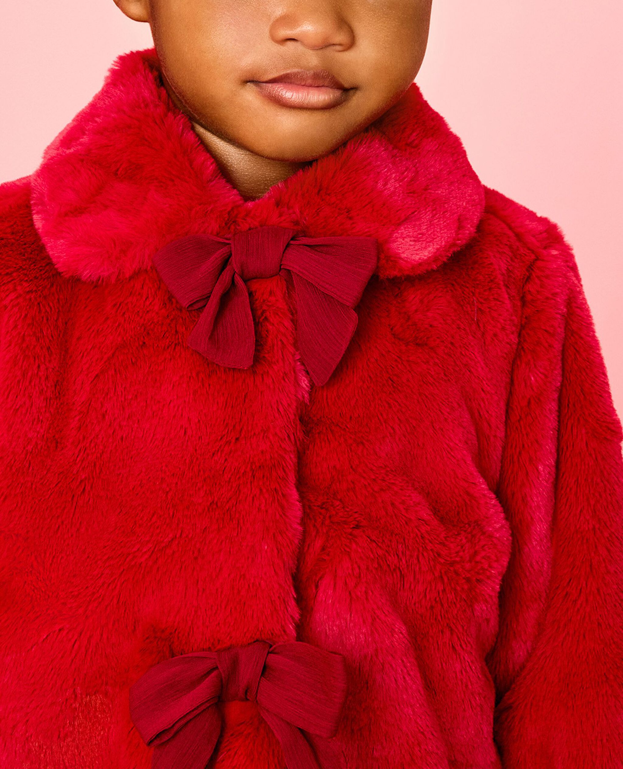 Faux Fur Bow Coat in Rich Red - main