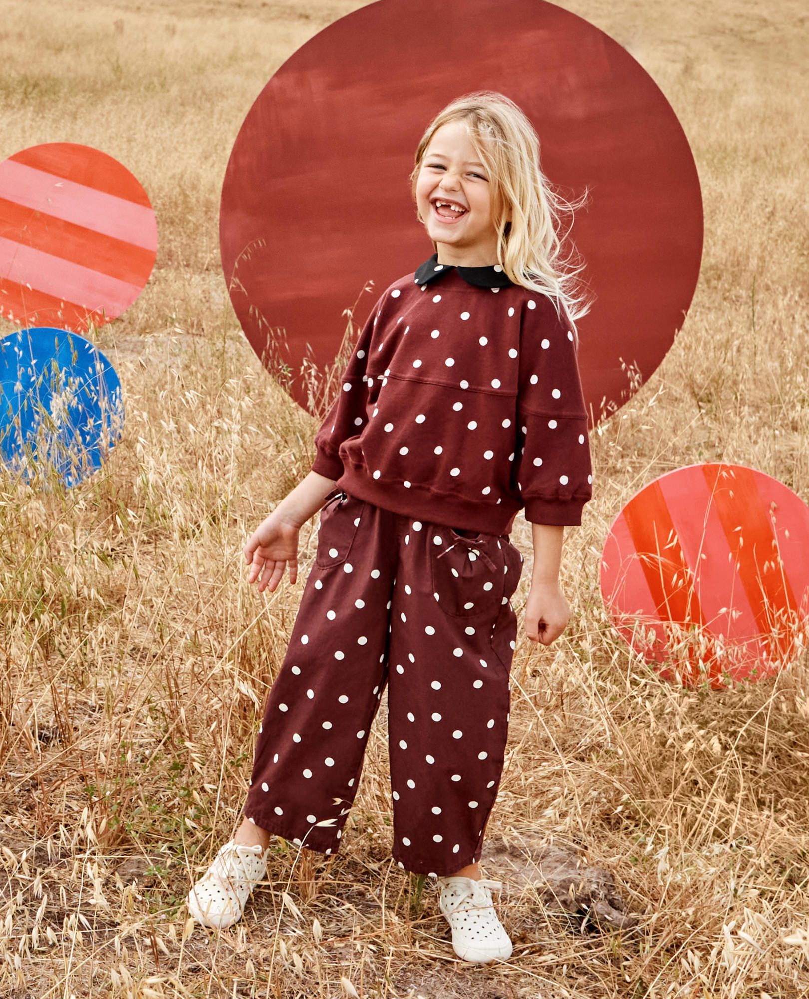 Dot Bow Pocket Pants in Dots on Brown - main