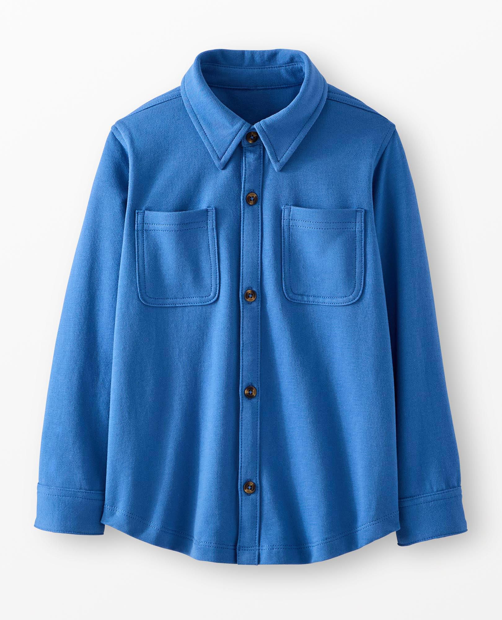 French Terry Button Up Shirt in Shadow Blue - main