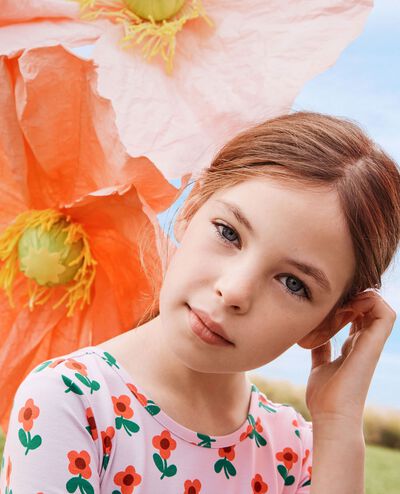 Skater Dress with Pockets in Spring Flower on Purple - main