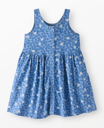Sleeveless Button Front Dress with Pockets in Blue Flowers on Blue - main