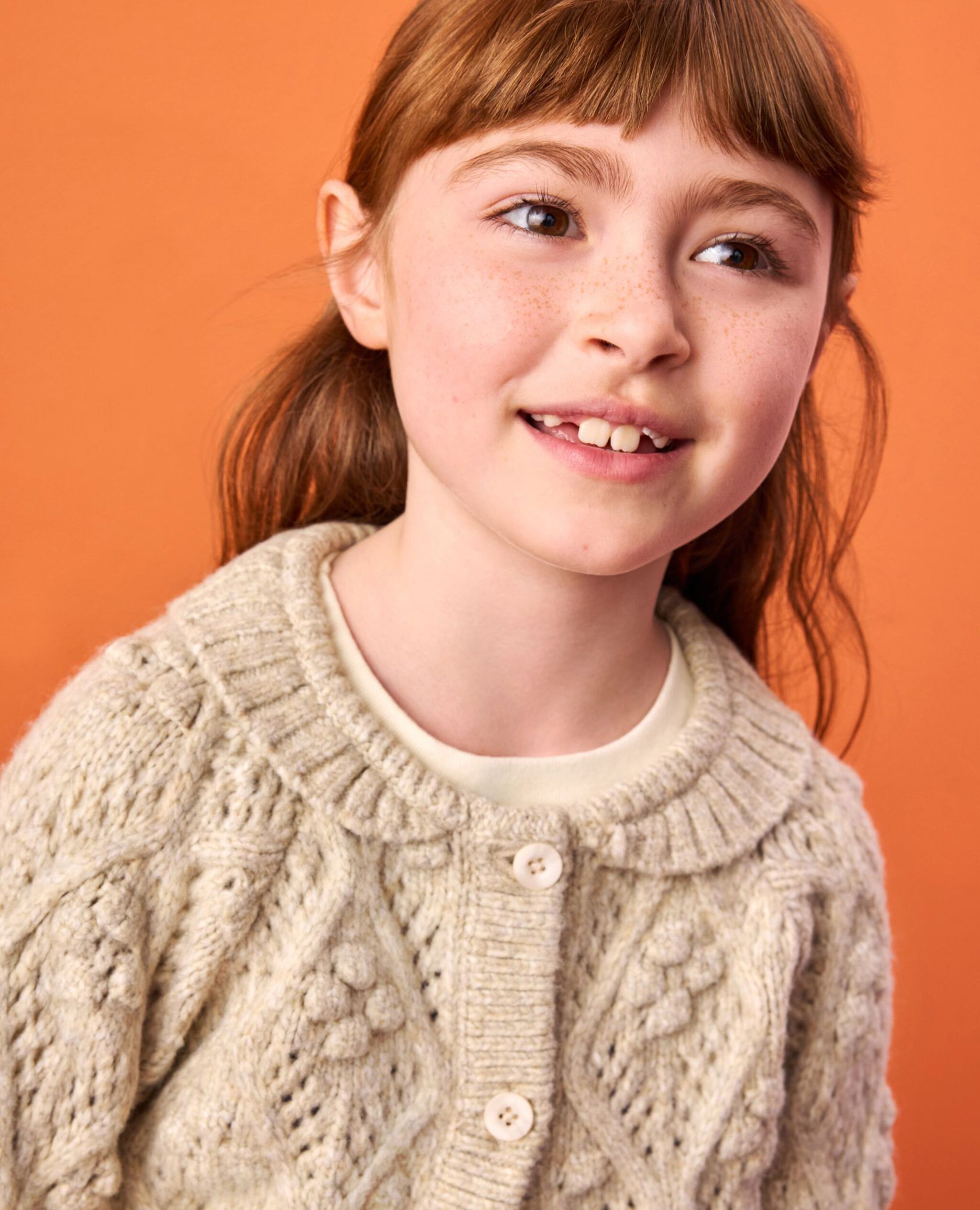 Textured Cable Cardigan in Oat Heather - main