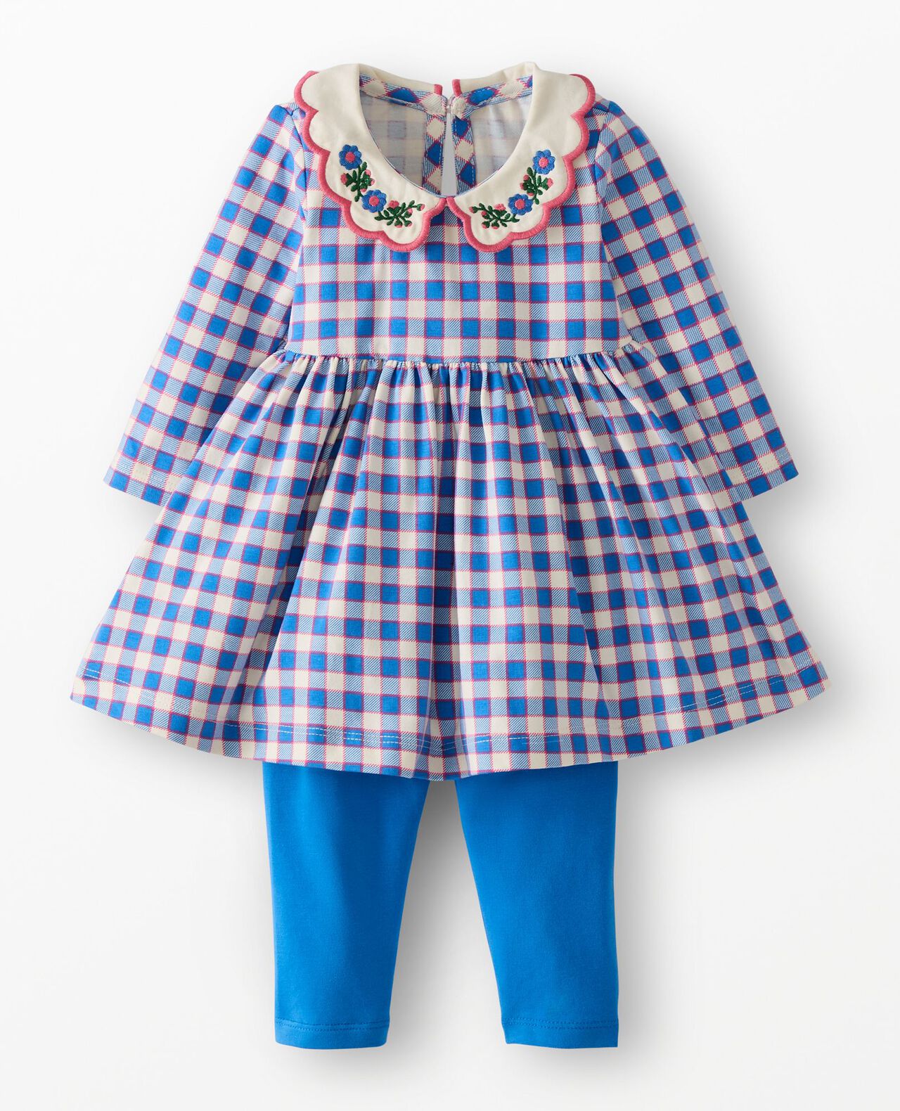Baby Long Sleeve Collared Skater Dress & Leggings Set in Blue Gingham - main